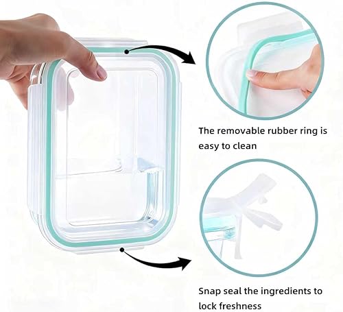 Miniatura 3 de 4 loncheras de vidrio selladas con tapas, recipientes de almacenamiento de alimentos de vidrio azul transparente y loncheras de vidrio selladas que