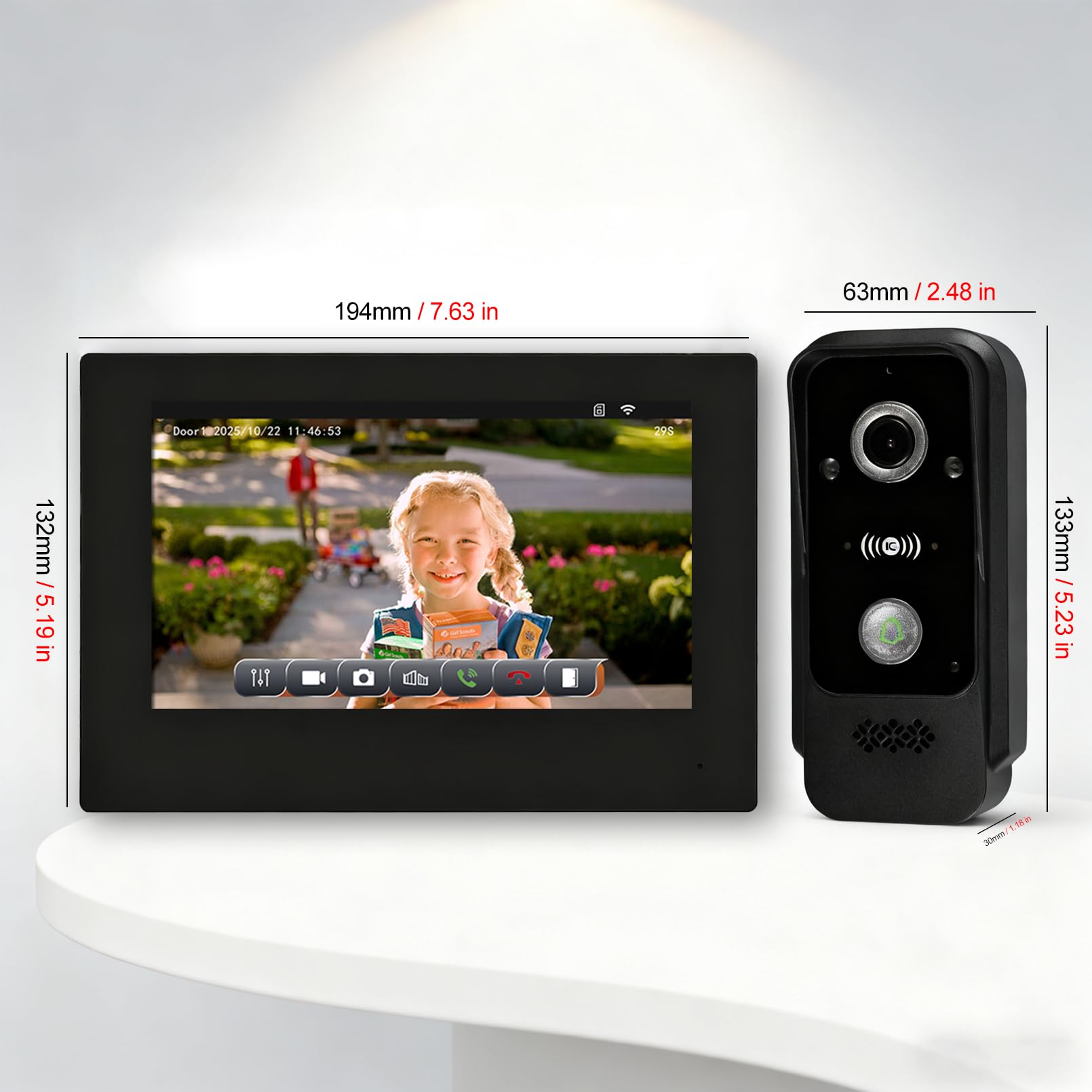 Sistema de Videoportero con Timbre WiFi de 2 Cables, Cámara HD 1080P con Pantalla Táctil Color de 7 Pulgadas, Visión Nocturna, Grabación, Tarjeta RFID/App Tuya Desbloqueo Remoto