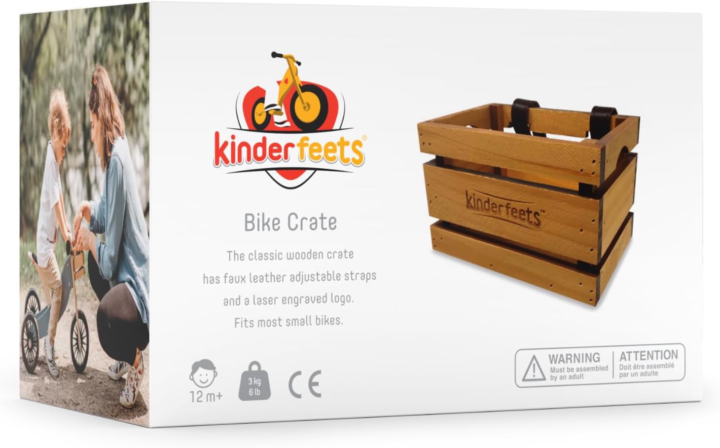 Kinderfeets Wooden Bike Crate - Accessory Basket for Tiny Tot, Tiny Tot Plus, Balance Bike, and More