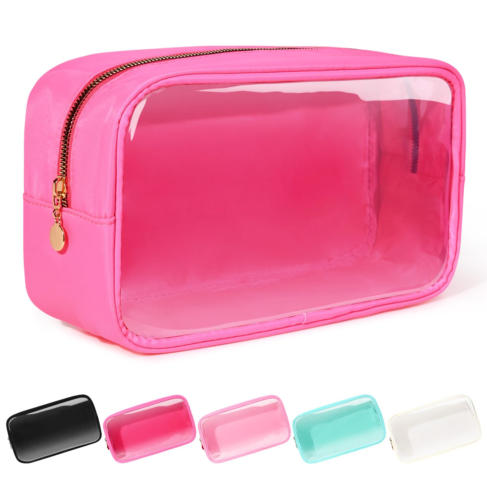 SOIDRAMClear Makeup Bag for Purse Large Makeup Bag Nylon&PVC Travel Pink Cosmetic Bag Preppy Cosmetic Zipper Pouch Toiletry Organizers Bag Coin Purse for Women