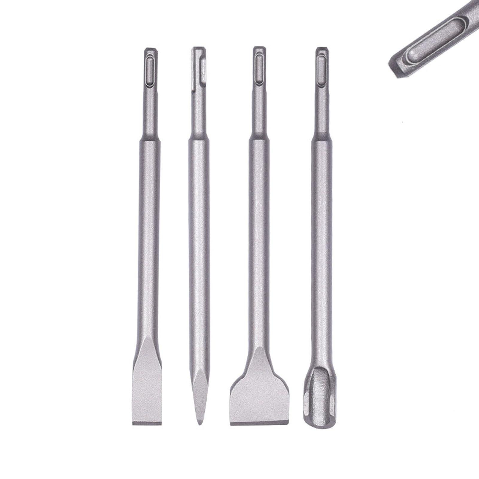 JCAKES Juego De 4 Cinceles SDS Plus, Cinceles Para Azulejos, Martillo Perforador, Punta, Plano, 40RC Acero Aleado, 250mm