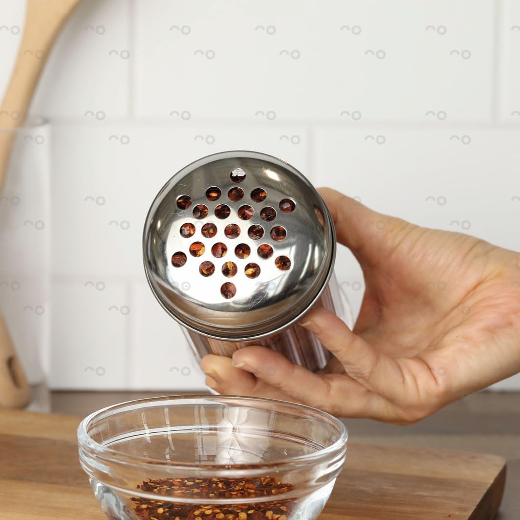 12-Ounce Plastic Parmesan Cheese Shaker/Red Pepper Shaker with 1/4" Large Holes Stainless Steel Lid, Clear Plastic suger/spice dispenser Lids, By Geex Depot US. (360ml) (1) (2)