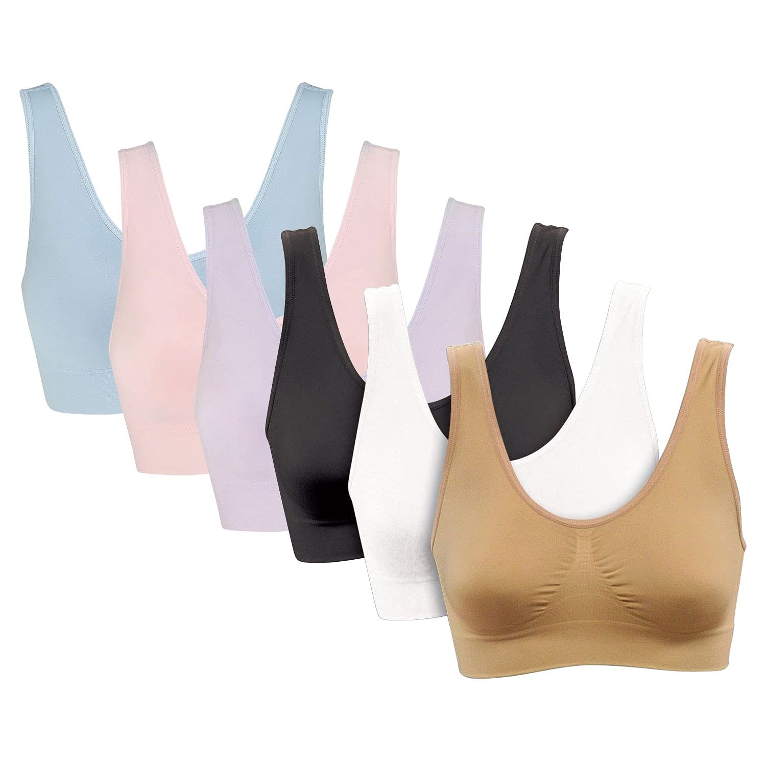 Genie BraWomen's Seamless 6-Pack - Set of 6 Multi Color Comfort Sports Bra