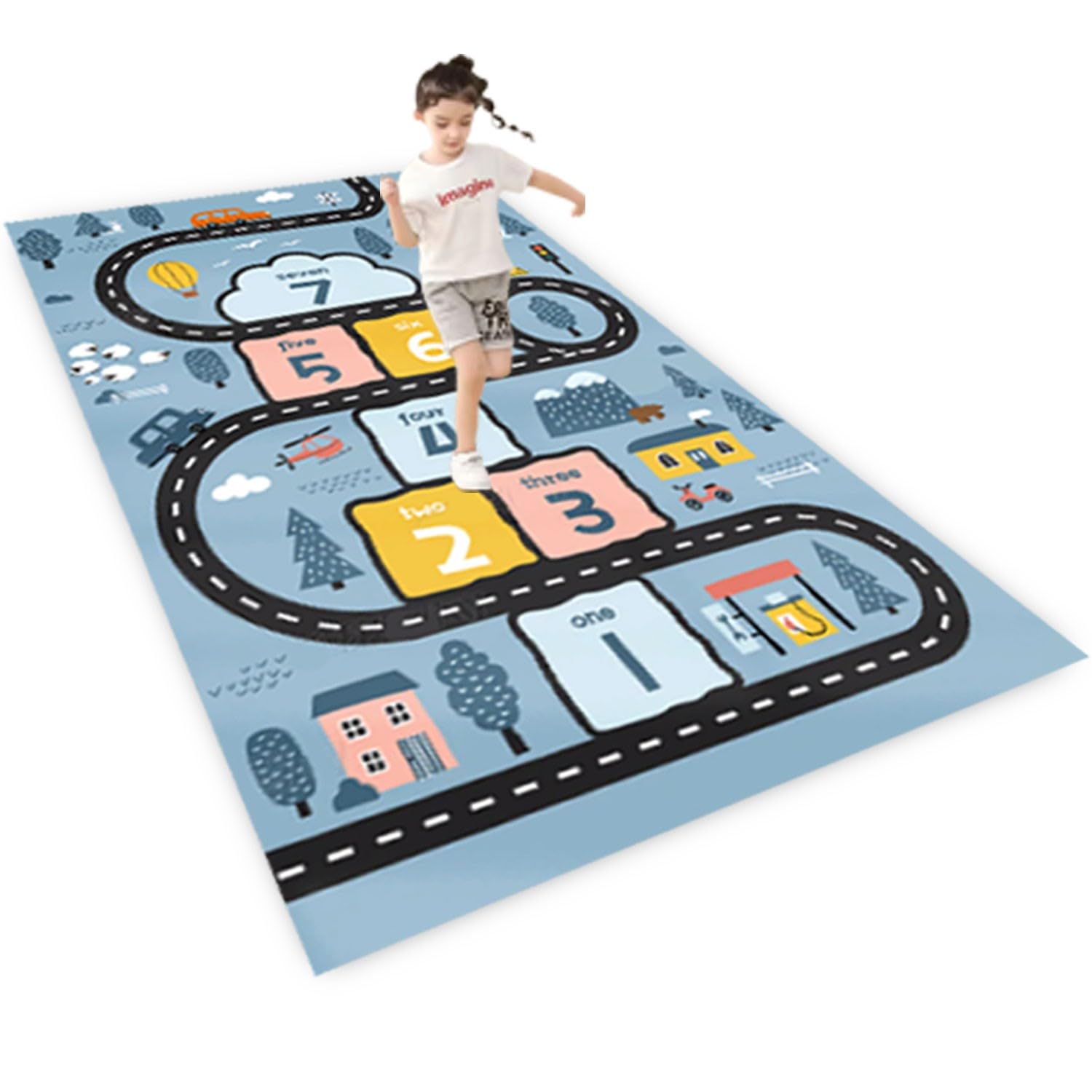 Hopscotch Rug for Kids,Fun Educational Game Play Mat, Non-Slip Numbers Learning Nursery Carpet for Playroom Children Bedroom Classroom Decor, Gift for Girls & Boys 63x91inch/160x230CM