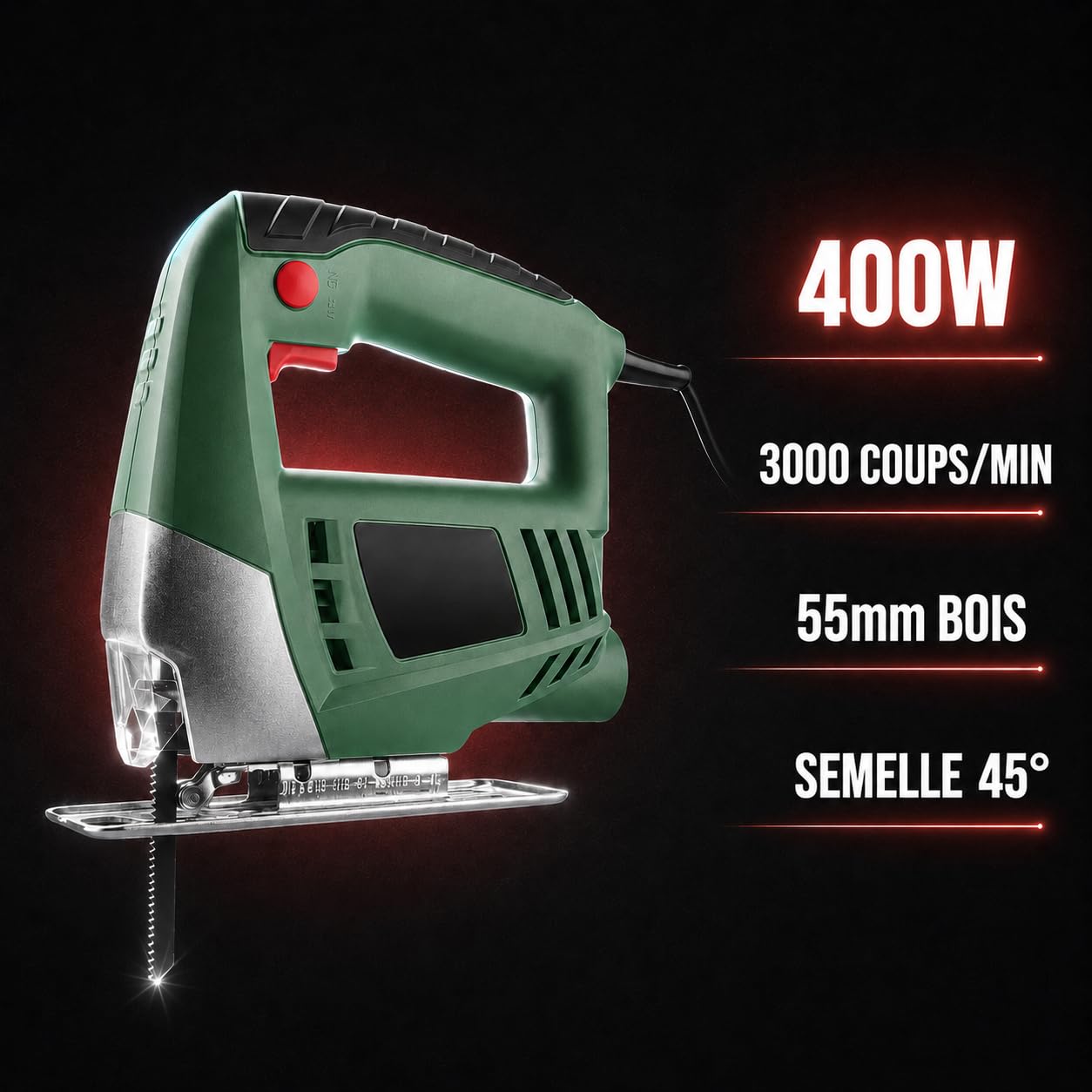 KOMBO - Scie Sauteuse avec 1 Lame, 400W - 230V, 3000 tours/min - Scie Sauteuse pour Bois et Bricolage, Coupe Précise, Poignée Ergonomique