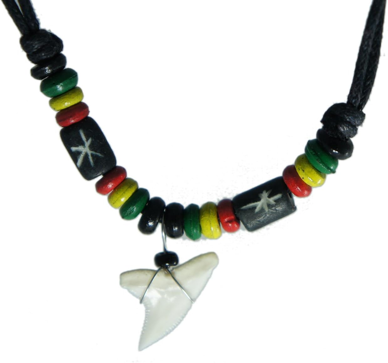 exoticdream Natural Shark Tooth Choker Necklace Colorful Beads Surfer Hawaiian Beach Girls