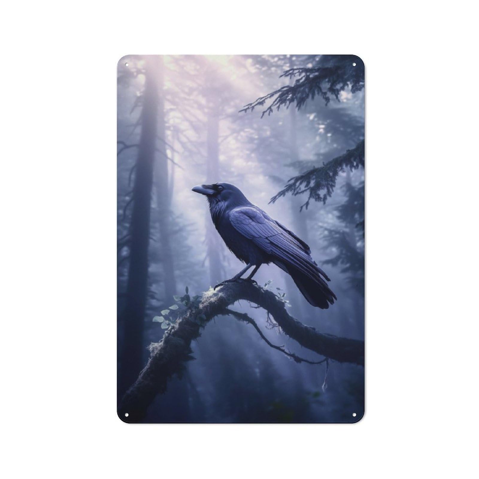 Junmoney Raven Crow In Misty Forest Vintage Metal Plaque 30X20cm For Kitchen Or Home Bar, For Vintage Wall Decor Fans, For Garage And Workshop Walls