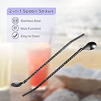 Vista 4 de uxcell Pajitas de cuchara de acero inoxidable, 4 pajitas de metal reutilizables de 8.6 pulgadas con mango largo para batidos y cócteles, color negro