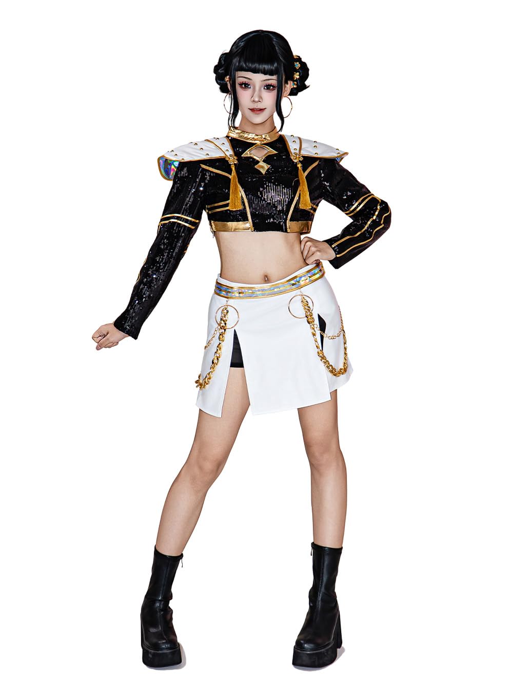 OSIAS Women Zoey Cosplay Costume Golden Stage Outfit Black With Sequined Design (M)