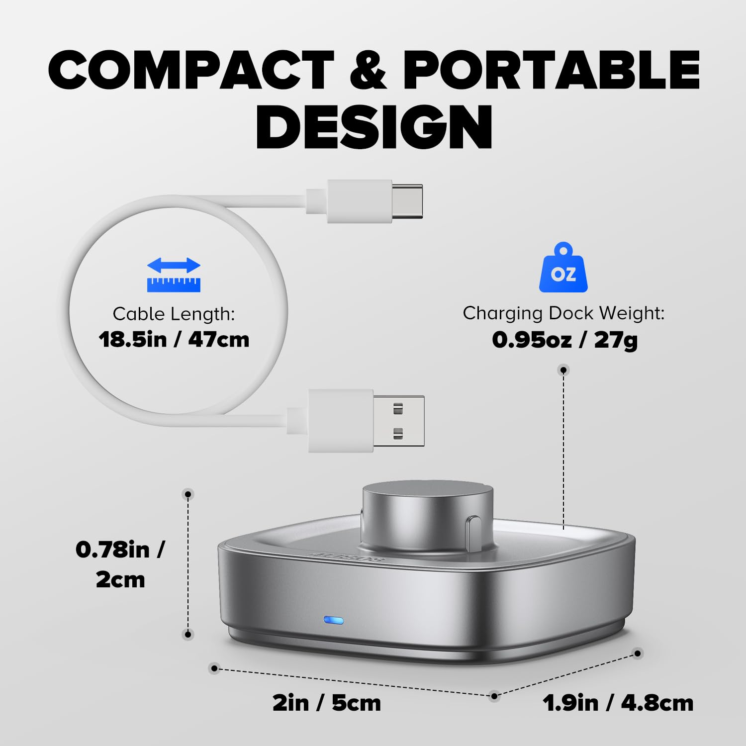 Ring Chager compatible avec Oura Ring4, charge rapide pour Oura Ring Gen 4 de taille 8, station de charge avec câble USB-C (argent clair)