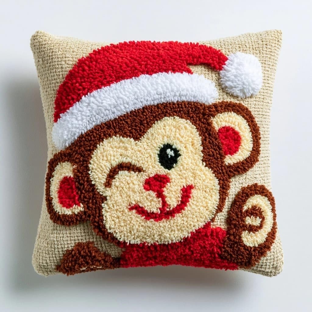 Taxpy D Latch Hook Cushion Kits Christmas Monkey 17X17 Inch