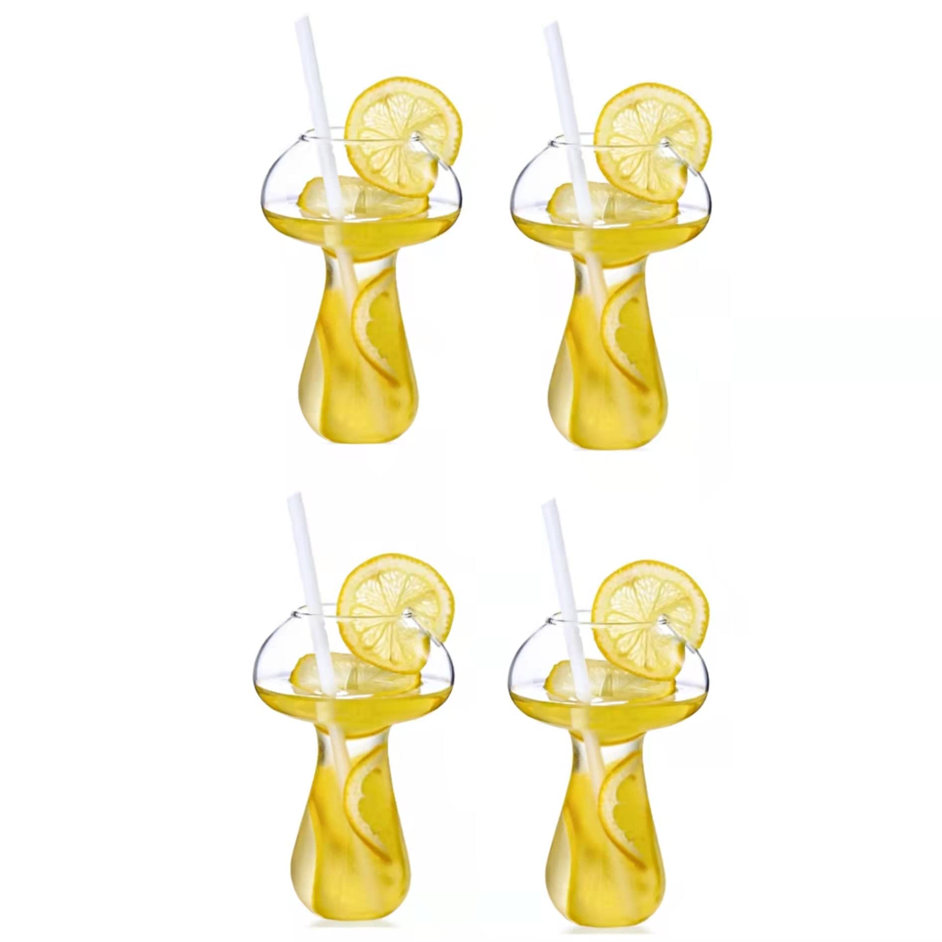 SoosiSet of 4,Creative Mushroom Glass Cup Juice Glass Goblet Cocktail Glass 260ml High-End Crystal Glass Wine Glass,Mushroom Cocktail Glass, Suitable For Parties, Wedding Gifts