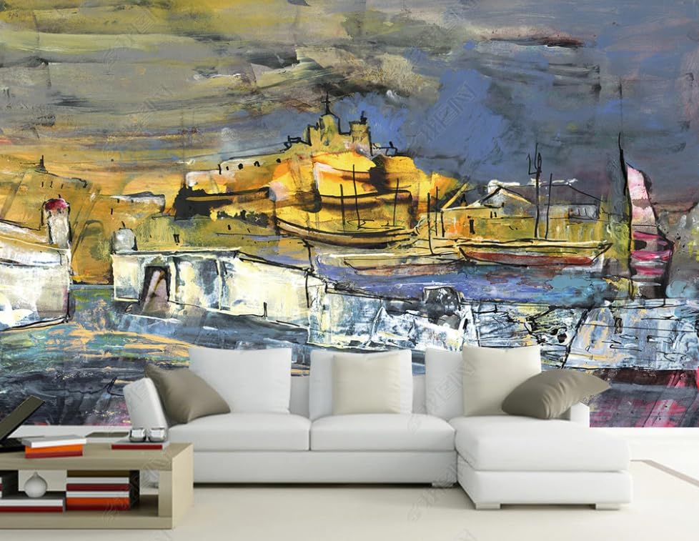 Papier peint intissé navires de mer au dessin fait main pour une décoration murale raffinée