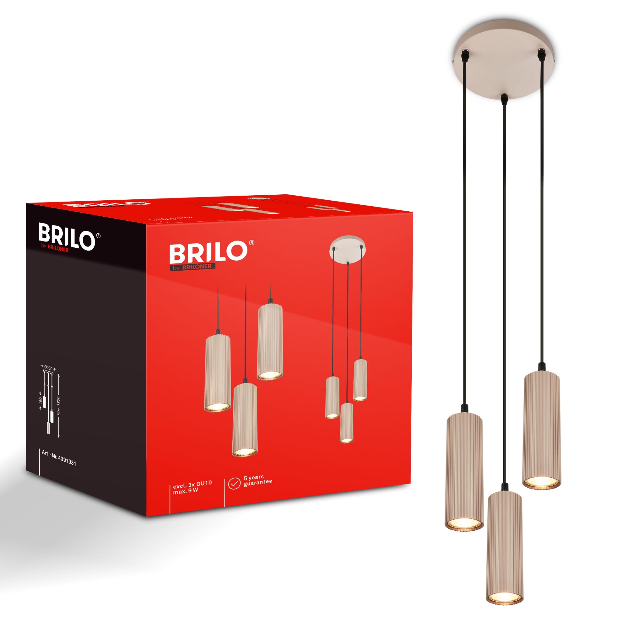 BRILONER - Pendelleuchte Höhenverstellbar GU10 Fassung Beige max. 120 cm
