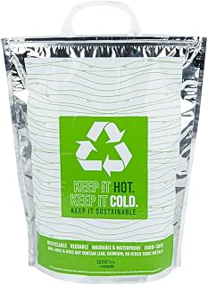 Restaurantware Green And Silver Plastic Thermal Bag, 11.8 x 5.9 x 15 In