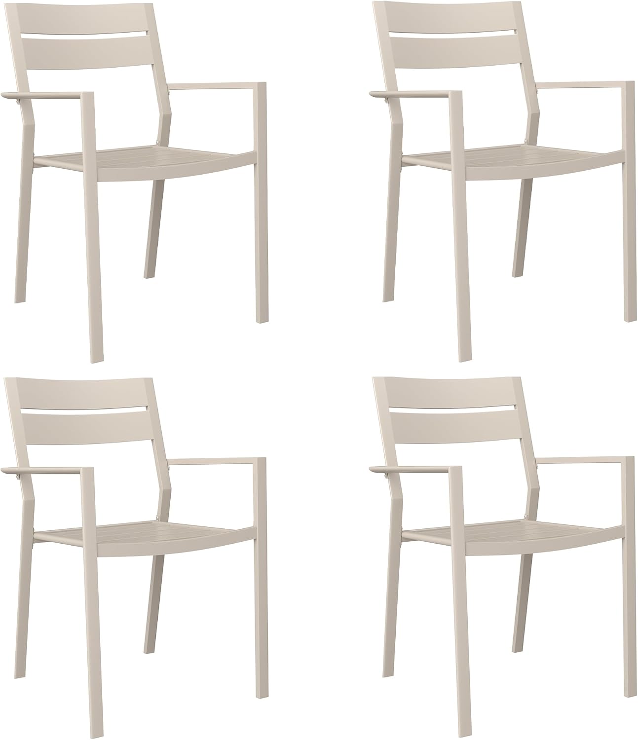 VICLLAX Patio Dining Chairs Set of 4, Stackable Metal Chairs Set with Armrests for Poolside, Backyard, Garden, Deck, Porch, Sandshell