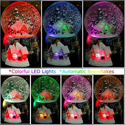Snow Globes For Kids Boys - Girls Snow Globe Christmas Village Santa Snow Globe Winter Glitter Art Ball Rotate 7 Colors Change Light Musical Box Castle In The Sky Birthday Xmas Gifts #TOP1