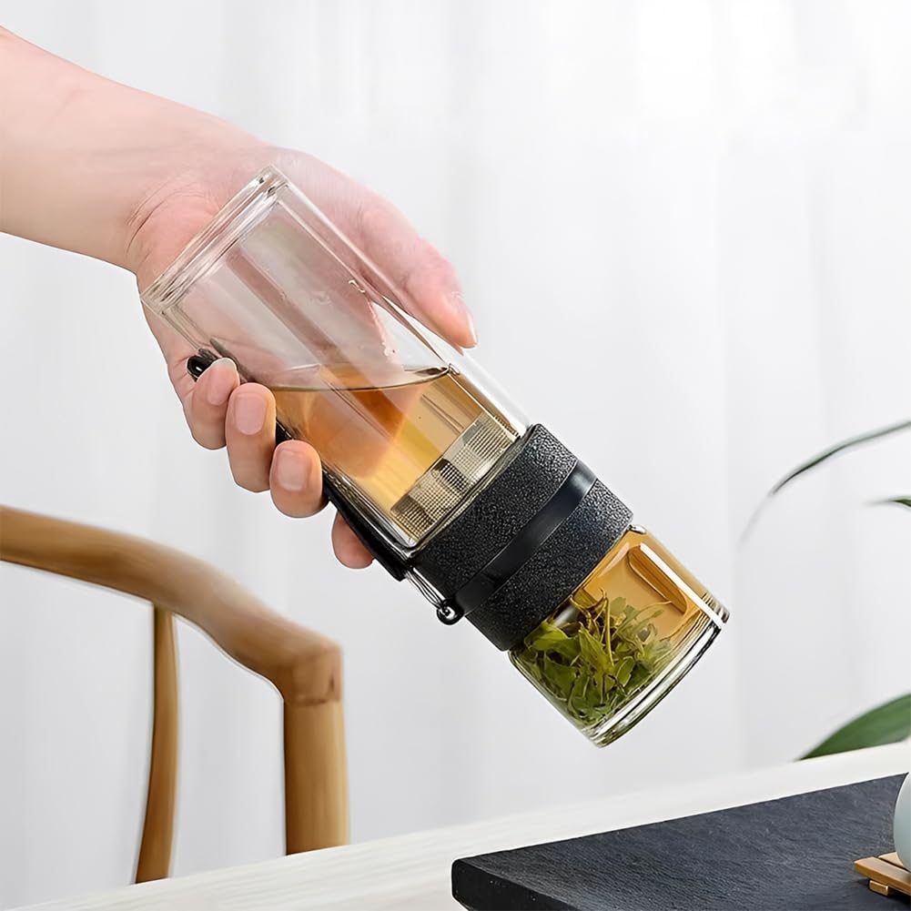 Joyzan Double Wall Tea Bottle, Borosilicate Water Bottle Leak Proof 350ML image 2