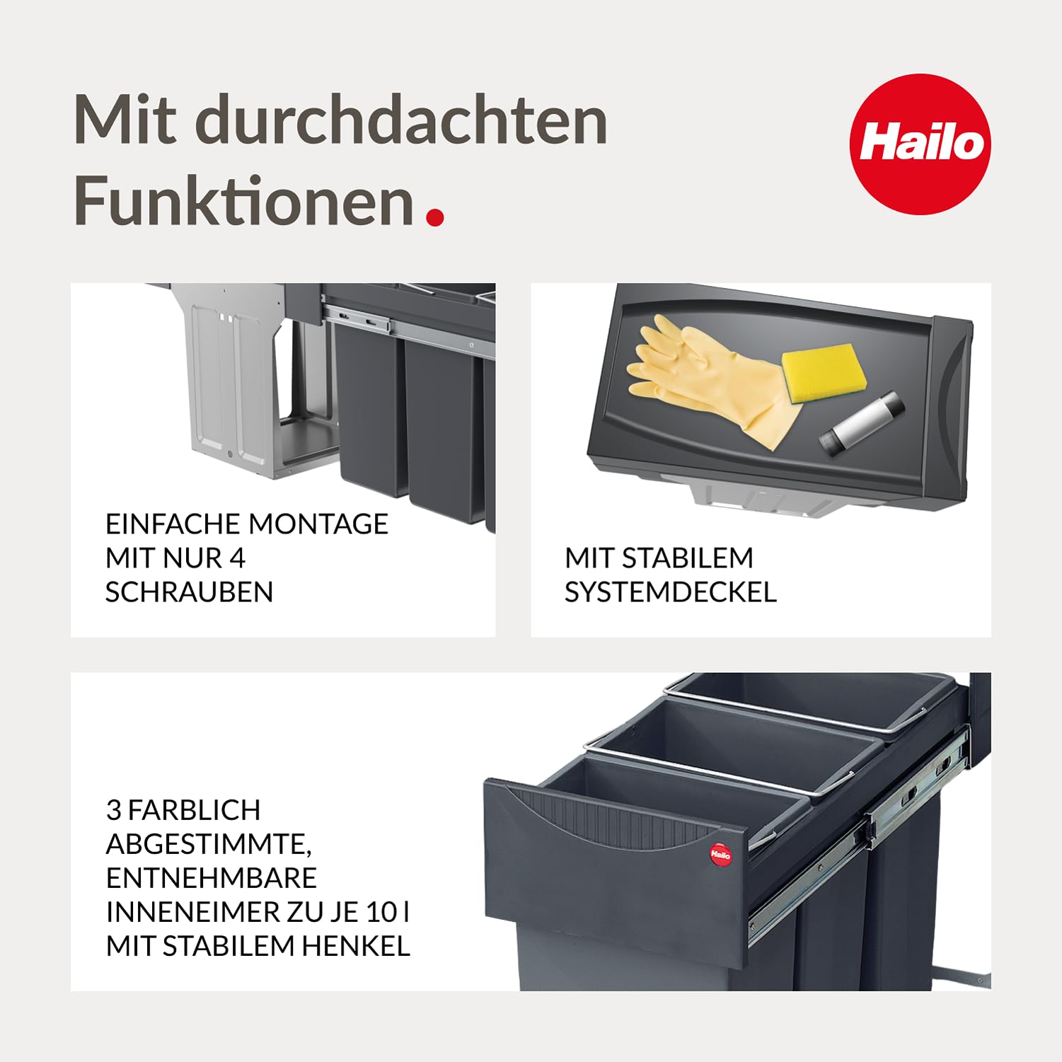 Hailo AS Terzett 10/10/10 dunkelgrau - 3666131 Einbau Abfallsammler