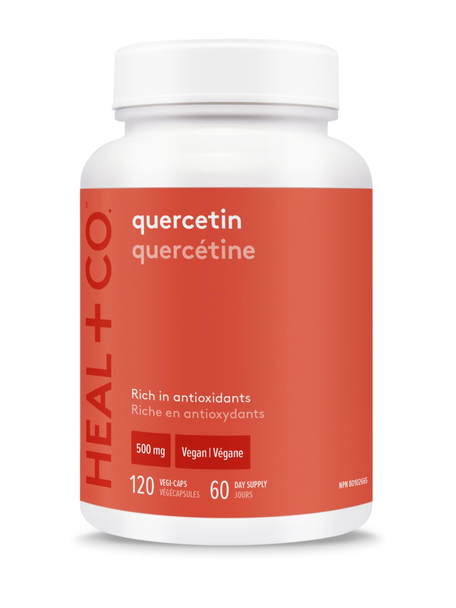 HEAL + CO. Quercétine, Formule Antioxydante Haute Puissance avec 1000 mg par Portion, Soutient l'Immunité Quotidienne, la Protection Cellulaire & la Réponse Inflammatoire – 120 Gélules Vegan