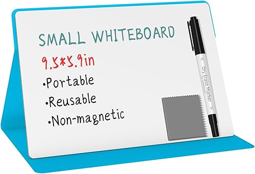 Pizarra blanca pequeña portátil, pizarra reutilizable de borrado en seco con soporte, pizarra blanca de escritorio para oficina, reuniones,