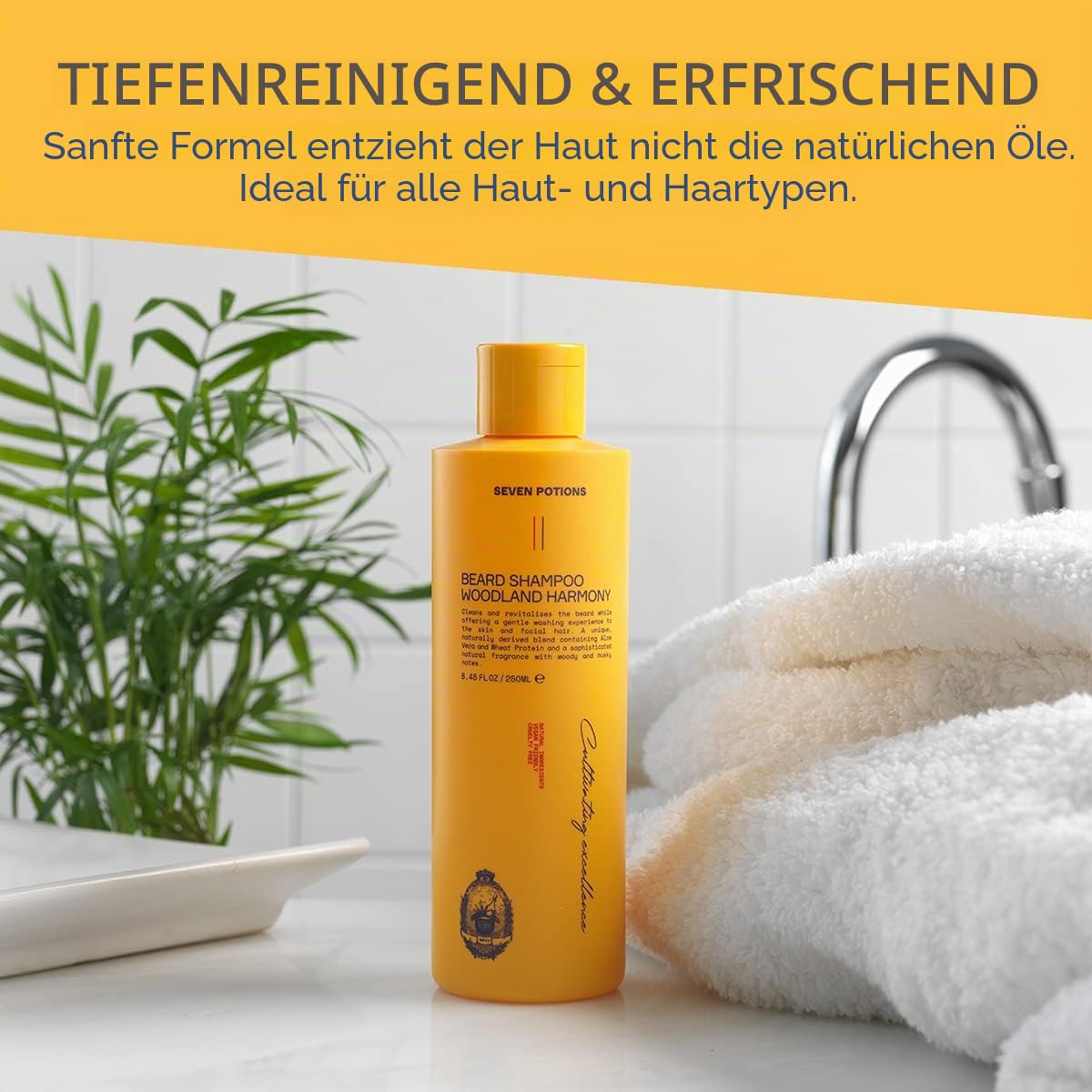 Seven Potions Bart-Shampoo für Männer - Sanfte, reinigende Bartreinigung für einen sauberen Bart ohne Juckreiz- natürlich, vegan, ohne Tierversuche - Woodland Harmony (250 ml)