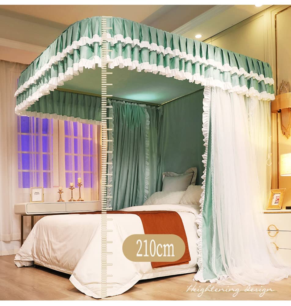 Double Deck Deluxe Bett Baldachin Moskitonetz, Mädchen Prinzessin Room Romantische Schlafzimmer Dekoration Bett Vorhang, U-förmige Metallstütze (Farbe: Blau, Größe: 180x220x210 cm)