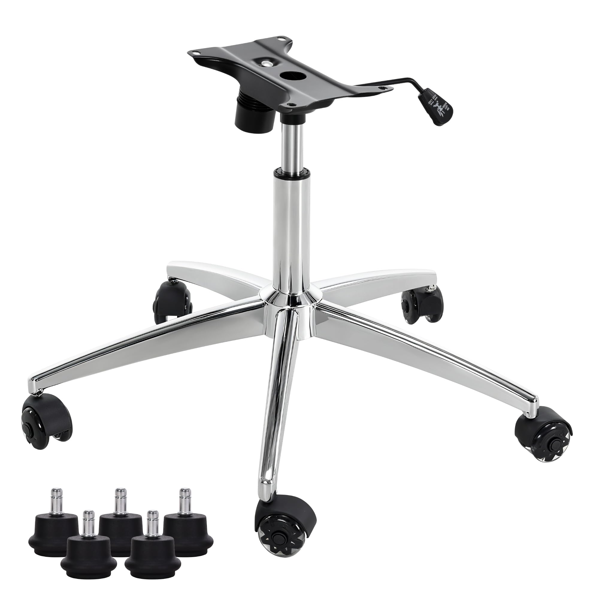 Frassie Heavy Duty Gaming Office Chair Metal Base Set Replace Part with Bottom Plate Stand Cylinder, 5 Wheels Bell Glides Replacement (Silver)-image-1