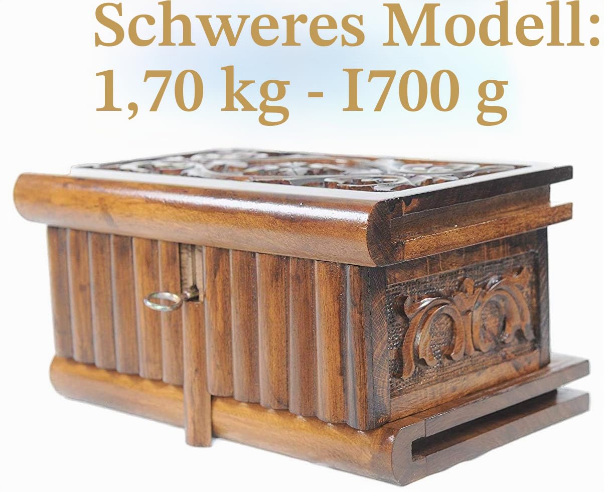 Walnut Treasure Within Puzzle Secret Magic Box, handgefertigt, einzigartige Schmuckschatulle mit verstecktem Schlüssel, 25 x 15 x 12 cm
