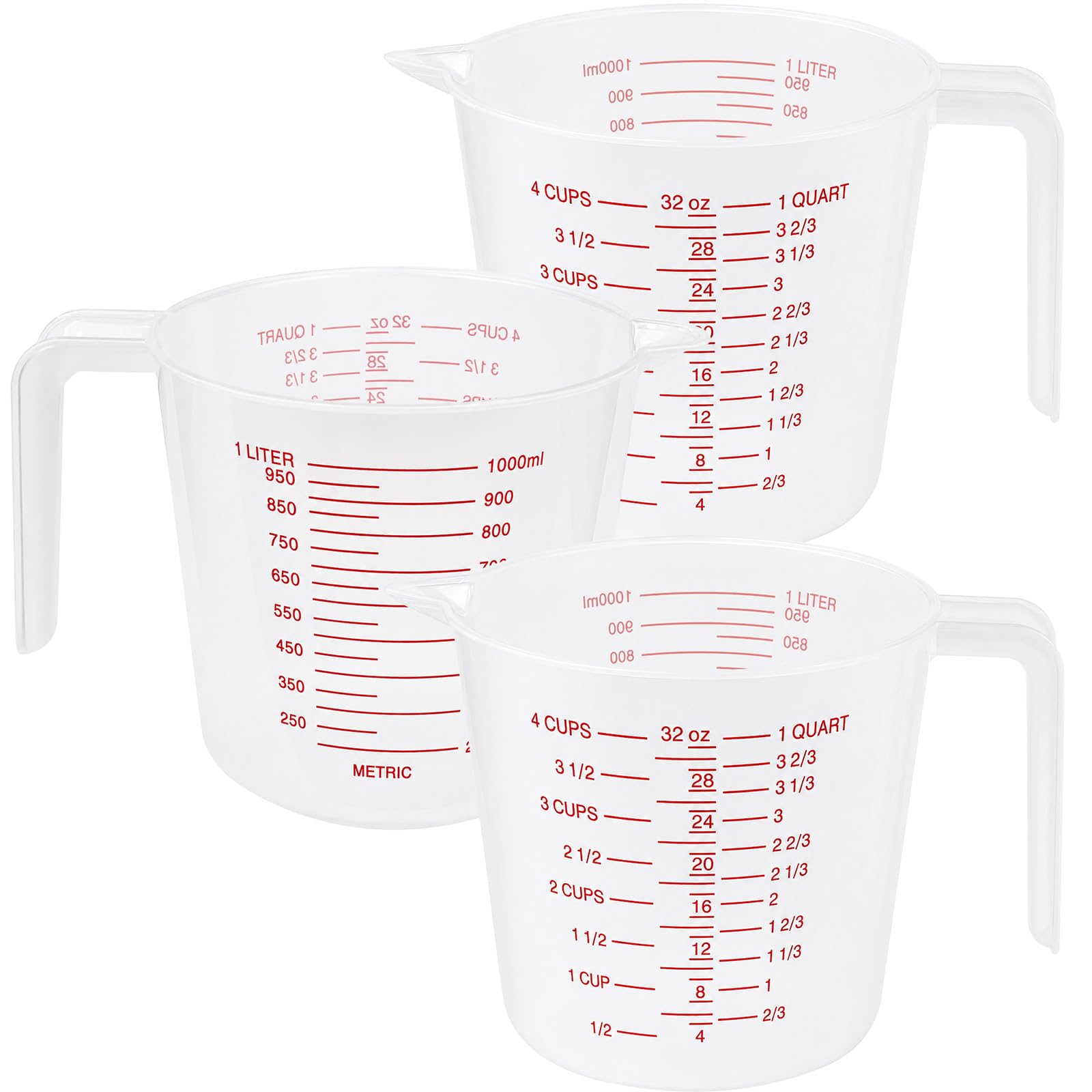 3 PCS Plastic Measuring Jugs 1 Litre, Clear Measuring Jug with Handle BPA-Free, Easy-Read Markings, and Lightweight Design – Ideal for Baking, Cooking, and Liquid Portioning.