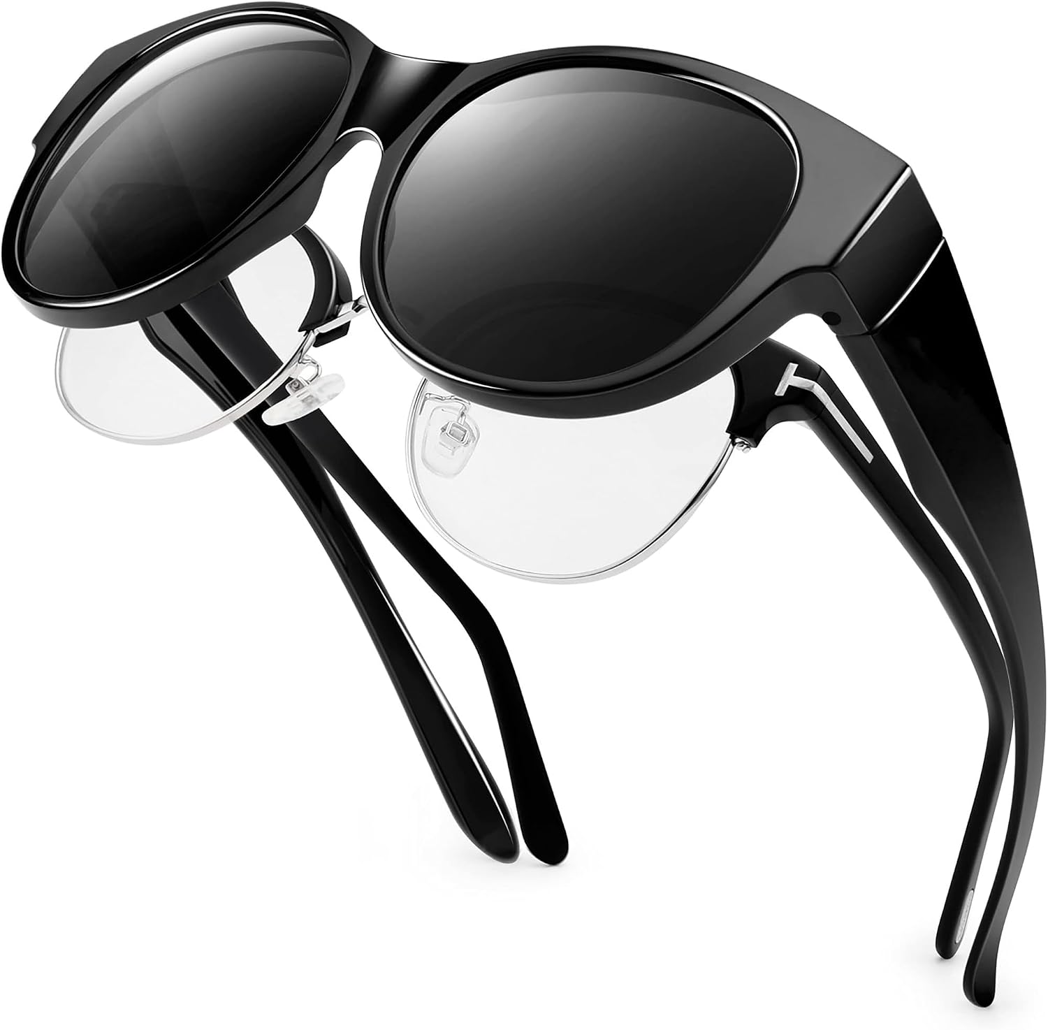 URUMQI  berzieh Sonnenbrille  ber Normale Brille Polarisierte  berbrille Sonnenbrille f r Brillentr ger Damen Retro Sonnenbrillen Fit over Sunglasses mit UV400 Schutz Grau Rahmen