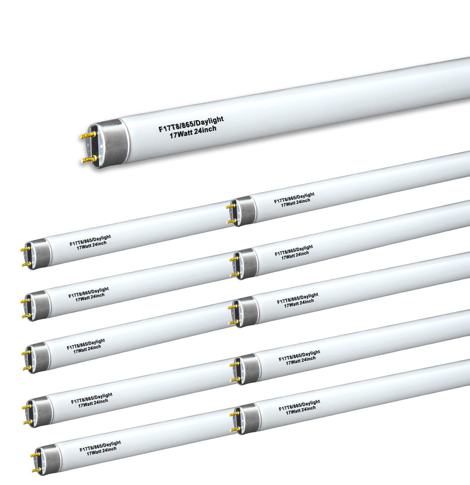 12pack 24 inch F17T8/865/DX Fluorescent Light Bulb, 17Watts Full Spectrum 6500K Daylight, 2FT T8 Linear Tube 1250lumen High Efficient