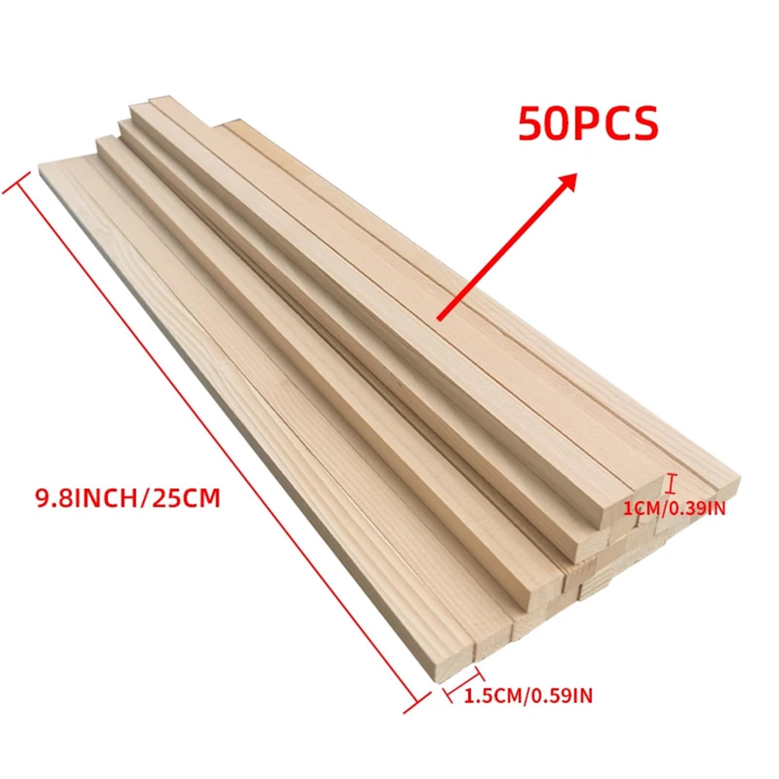 Balsa Wood Sticks， Kołki drewniane Hemlock Niedokończone kwadratowe patyki do majsterkowania 25 cm/20 cm Opakowanie 20-100 sztuk(25cm 50pcs)