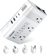 Convertidor de Voltaje DOACE 220v a 110v: Convertidor de Voltaje 350W 220 a 110 para Viajes Europeos - Combo Adaptador de Enchufe Internacional Transformador de Baja Tensión Blanco