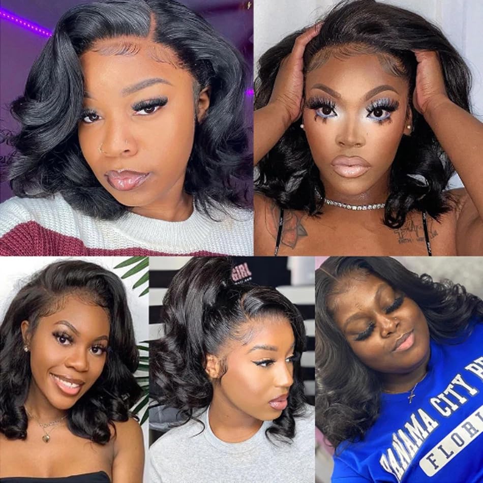 Image of 4x4 Body Wave Lace Front Wigs Human Hair Pre Plucked with Baby Hair 180% Density 16 Inch Human Hair Wigs Brazilian Virgin Frontal 4x4 Glueless HD Lace Closure Wig Human Hair for Black Women