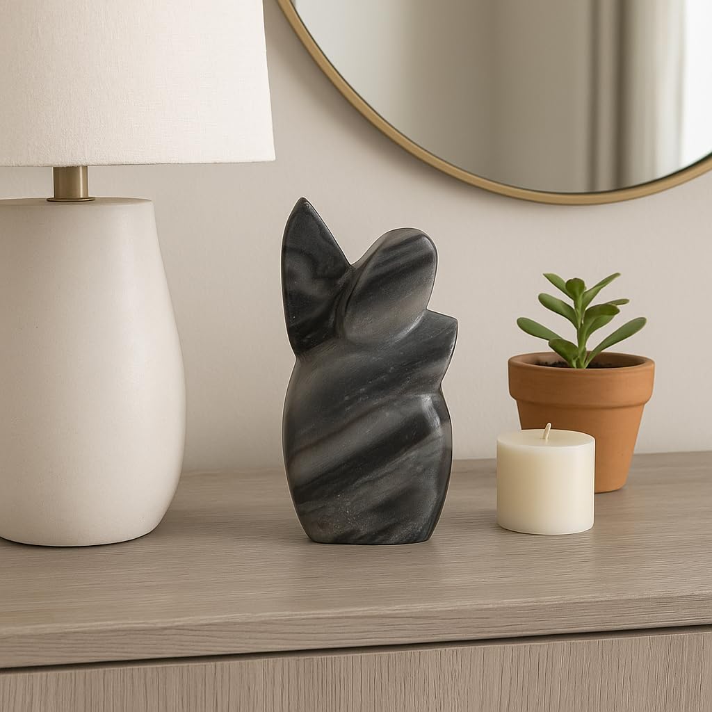 Modern Figurine Sculpture for Home Decor - Unique Accent for Room, Living Room, and Bathroom Decor - Contemporary Ornamental Statue Ideal for Office, Shelf, and Coffee Table Decor - 6", Gray & White