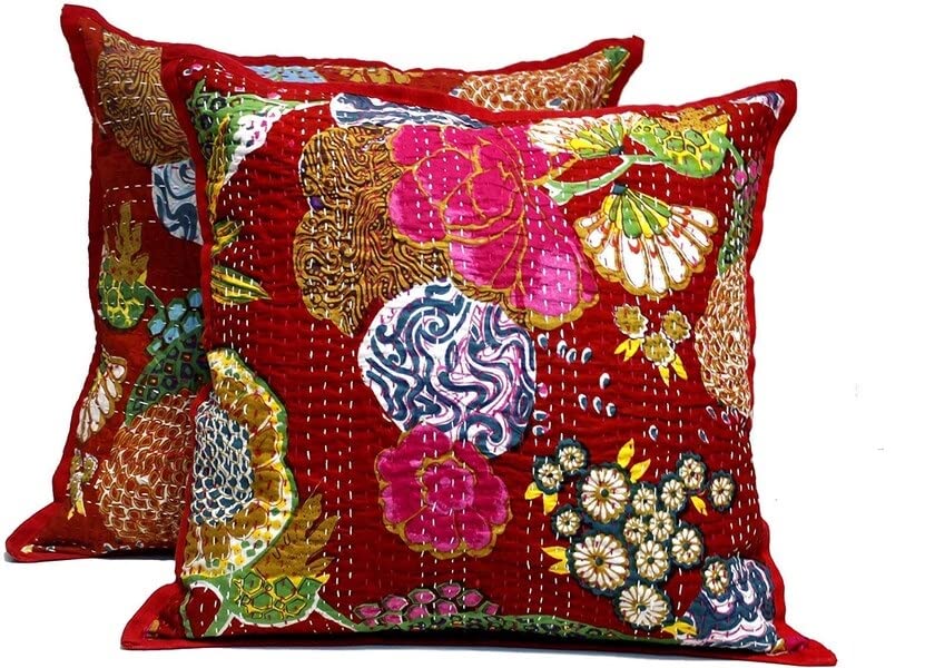 Taie d'oreiller Kantha en coton pour renouveler un canapé usé facilement
