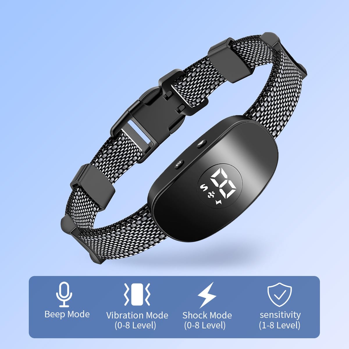 FHKPET Bark Collar, Humane Dog Bark Collar for Medium Large Dogs with 8 Sensitivity, Automatic Anti Barking Collar with Beep Vibration Optional Shock Waterproof Smart No Bark Collar