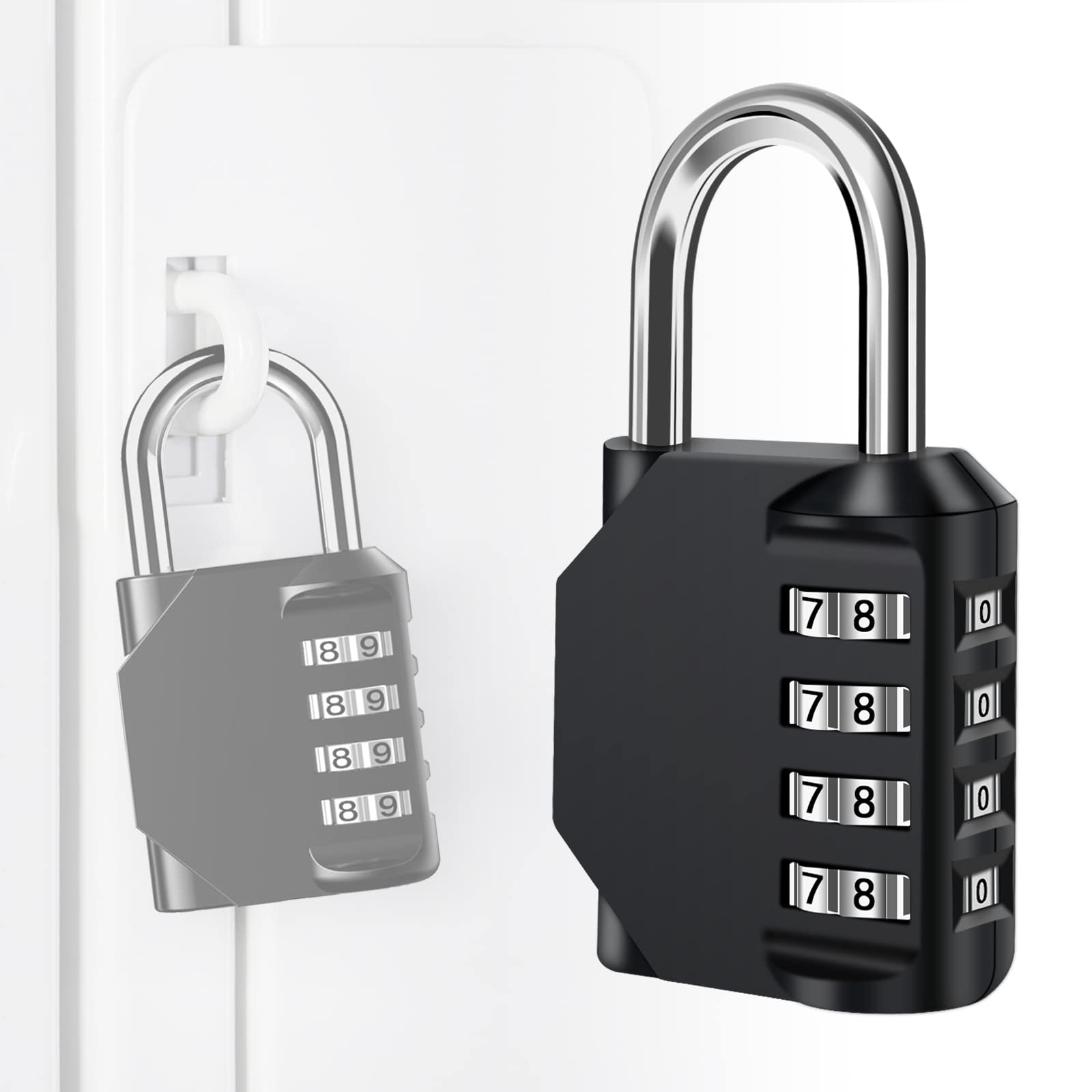 Padlock,4 Digit Code Padlock Zinc Alloy Heavy Duty Locker Lock 1 Pack Padlock for Gym, School, Gate, Fence, Storage Case, Tool Box(Black)