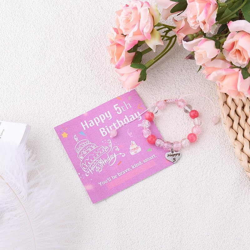 Happy 5 Year Old Bracelet for Daughter Granddaughter 5th Birthday Gifts for Women Niece Pink Charm Beaded Bracelets for 5yr Old Birthday Decorations for Woman Females Sweet Bday Christmas Gifts - Image 5