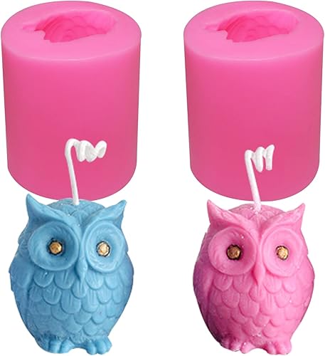 Molde de vela de silicona 3D, 2 piezas de búho, molde único para hacer velas, molde de jabón de silicona hecho a mano, molde de resina epoxi para