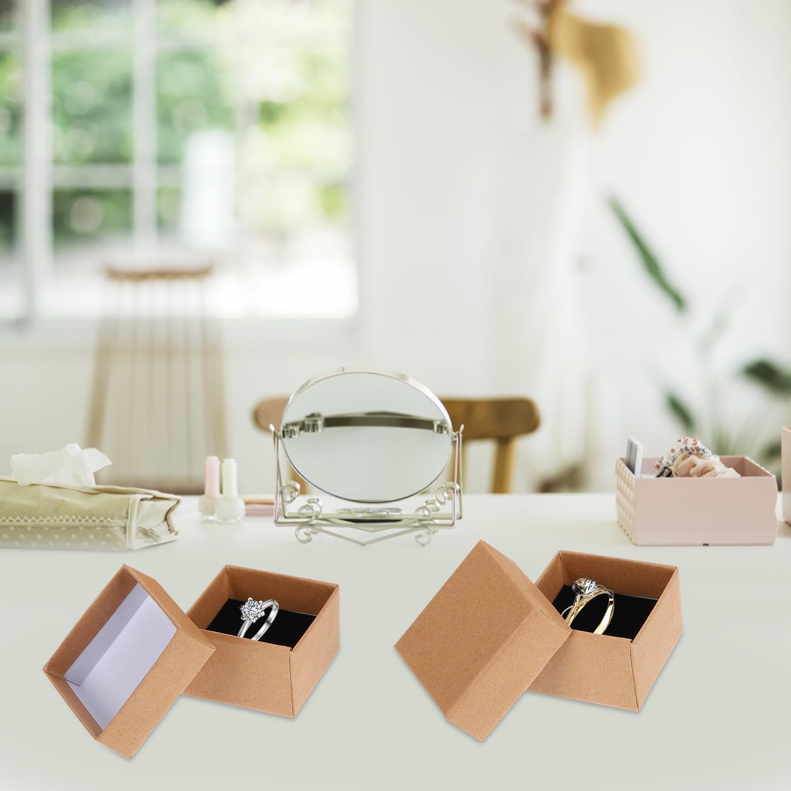 Lot de 50 Coffrets à Bijoux en Carton Kraft Marron, Boîte de Rangement Sûre et Élégante pour Bracelets et Colliers, pour Anniversaire ou Saint-valentin