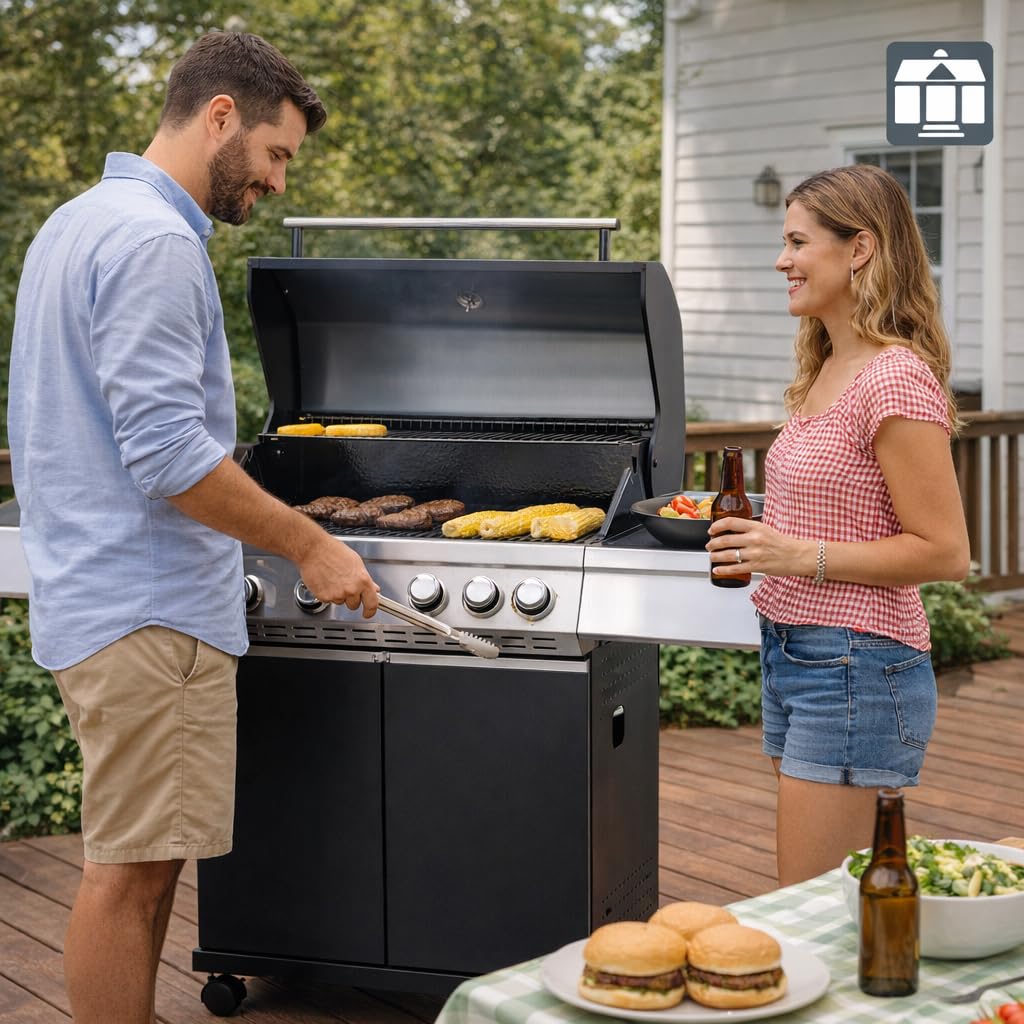 Tarrington House Barbecue a Gas Paxton 4 Bruciatori + Fornello Acciaio Inox Nero Opaco