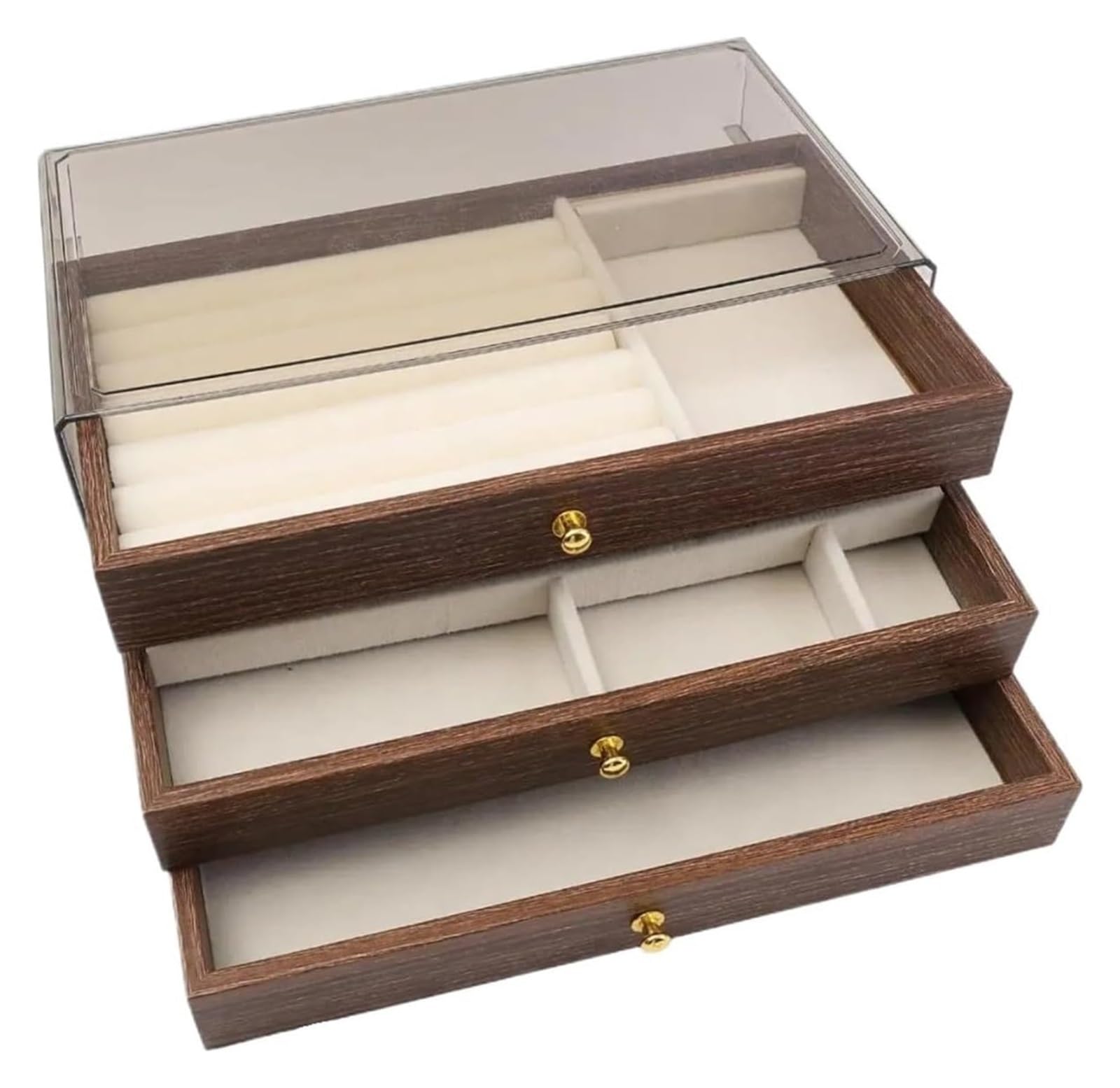 NIUSABOU Wood Jewellery Organiser, Walnut Drawer Storage Box For Necklaces Oxidation(Color1)