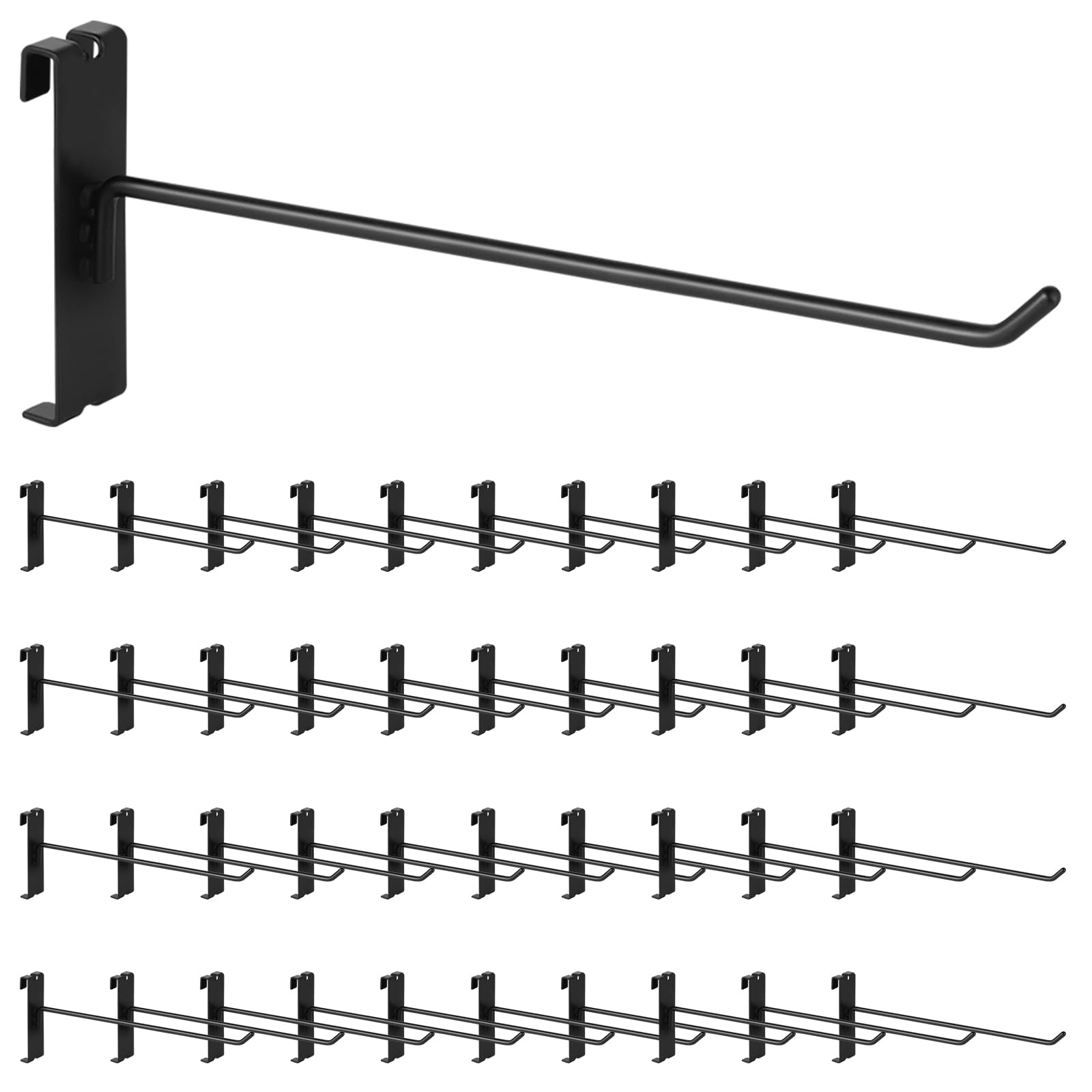 Yauhar 40Pcs 10" Gridwall Display Hooks Assortment Set, Black Metal Grid Wall Panel Hanging Display Hook for Garage Shop Retail Storage, Wire Diameter 5mm// 0.2”