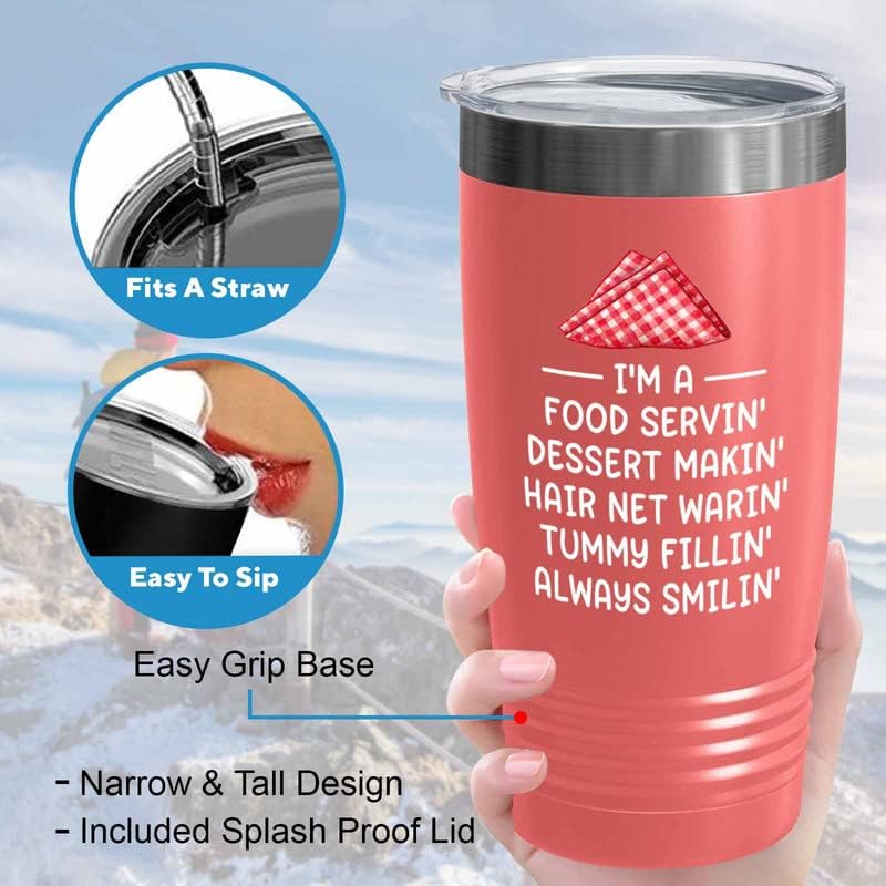 Lunch Lady Coral Tumbler 20oz - I'm a food servin' - Cook School Cafetaria Worker Lunch Lady Gifts Apron Cooker Thank You Lunch Server Gift