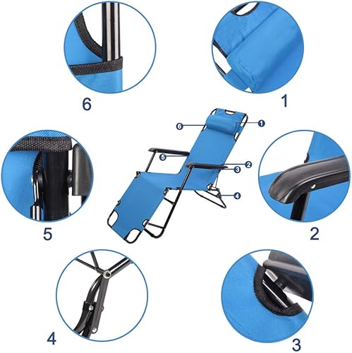 Miniatura 4 de Volowoo Tumbona plegable para exteriores, ajustable, portátil, ligera, reclinable, para jardín, cama de campamento para patio, terraza y piscina