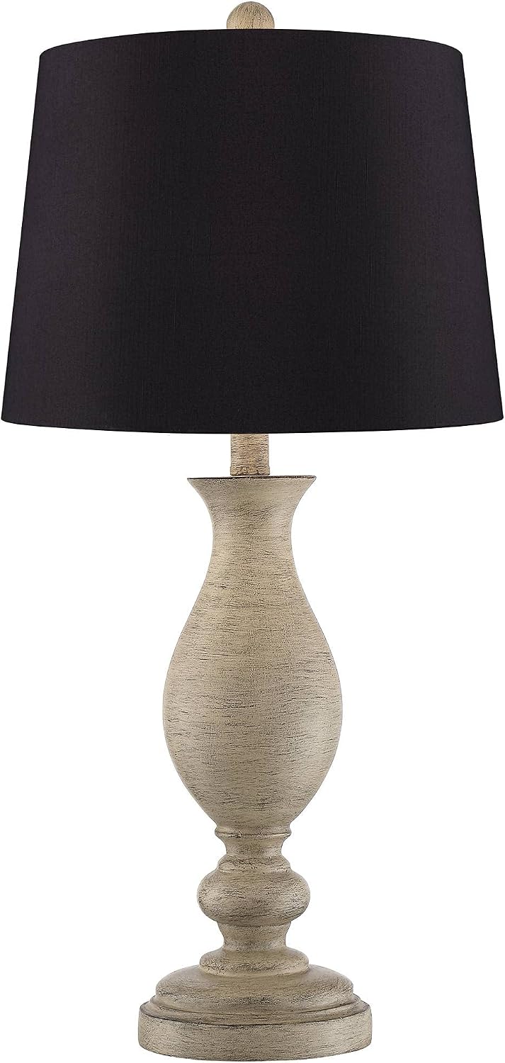 Regency Hill Serena Traditional Country Cottage Table Lamps 27 1/2" Tall Set of 2 Beige Gray Turned Vase Black Faux Silk Drum Shade for Bedroom Living Room House Bedside Nightstand Office