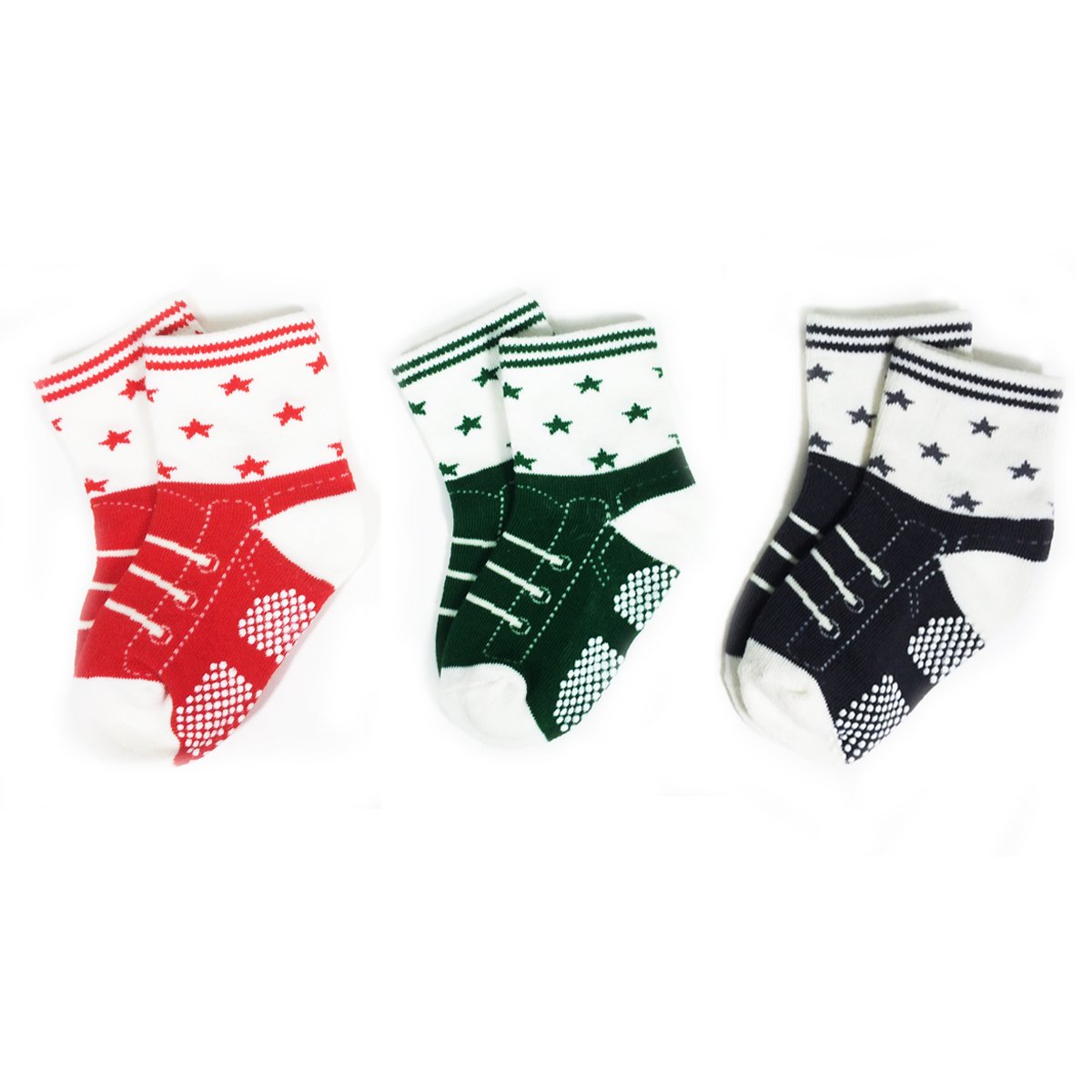AllyDrew Non-Skid Sneakers Baby Socks (Set of 3)
