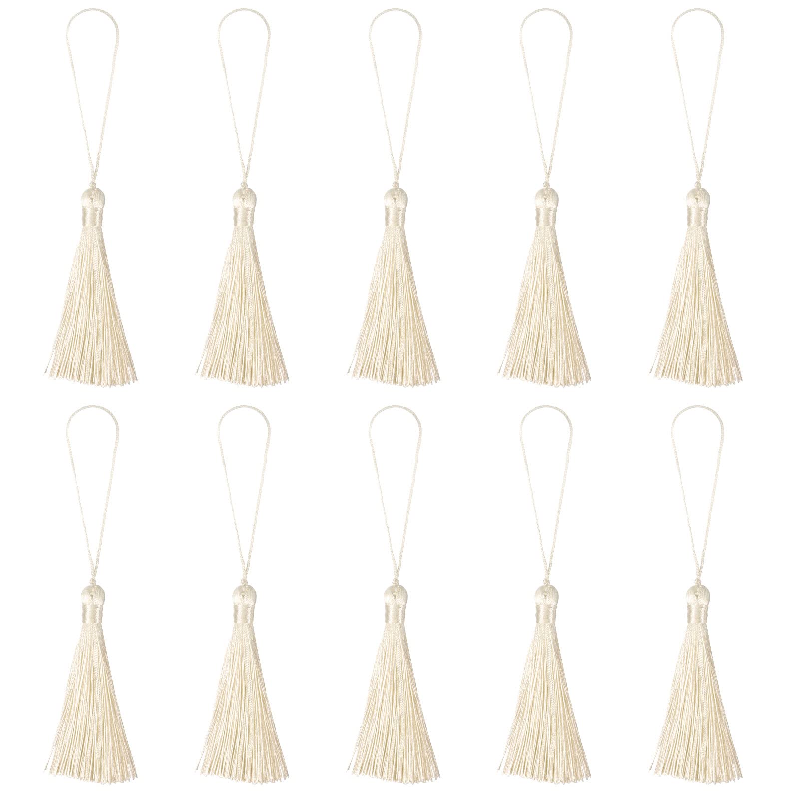 sourcing mapBookmark Tassels - 20Pcs 6.5" Silky Soft Mini Tassel with Loops for Keychain Graduation Handmade DIY Craft Accessory, Beige